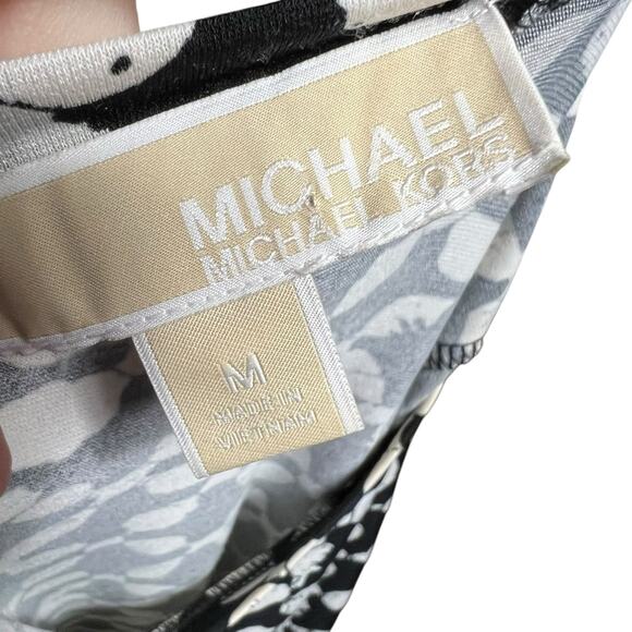 Michael Michael Kors Black White Geometric Long Sleeve Shift Dress Size M - Picture 6 of 7